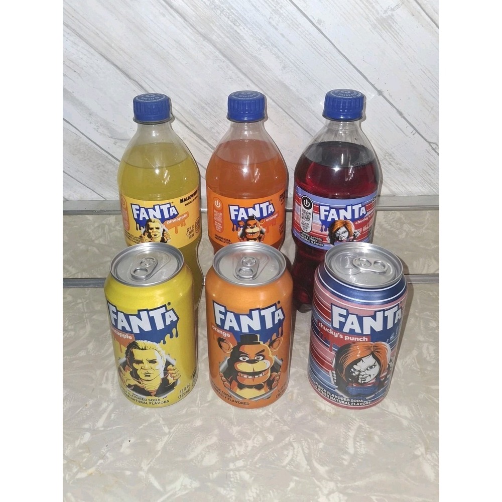 FANTA Halloween LOT CHUCKY'S PUNCH 20 FL Michael Myers Five Nights Cans Bottles